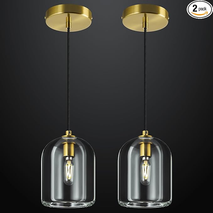 Modern Gold Pendant Lights Kitchen Island Ceiling Chandelier Indoor Crystal Hanging Light Fixtures for Dining Room Kitchen Living Room Bedroom（2Pack）