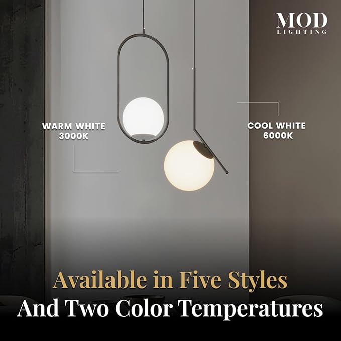 𝗠𝗢𝗗 𝗟𝗜𝗚𝗛𝗧𝗜𝗡𝗚 Jewels & Pearls | Modern Black Pendant Light Fixtures, Hanging Globe Pendant Lights for Kitchen Island Lighting, Dimmable LED Bulb Included, 1 Pack (Black | Warm White | Oval)