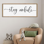 SRSZHIYUE Stay Awhile Sign Wall Decor Art 32"×12" Home Entryway Hallway Signs Large Wood Framed Wall Hanging (Wood)