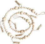 4 Feet Hanging Photo Display with Clips Boho Decor Wooden Bead Garland Birthday Photo Display Holder Frame Decoration for Dorms, Classrooms, Bedrooms