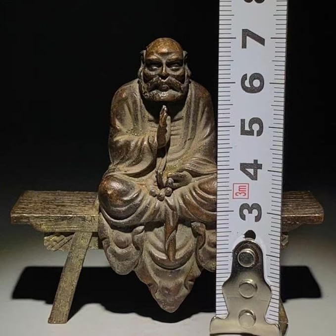 Antique Solid Brass Luohan Figure Buddhist Monk Bodhidharma Sit on Stool Statue Ornament Copper Statue Figurines Brass Zen Feng Shui Meditaion Yoga Ornament Collectible Buddhist Figurine Metal Art
