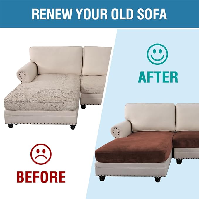 H.VERSAILTEX Velvet Stretch Sectional Couch Covers 3 Pieces Sofa Seat Cushion Covers L Shape Separate Couch Cover for Both Left/Right Sectional Couch (Large Sofa 2 Seater + 1 Chaise, Burnt Brick)