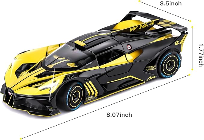 Toy Car Model for Compatible with 1:24 Bolide Alloy Diecast Collect Car Toy with Lights and Music, Pull Back Car Toys for Kids Boys Girls Gift (Yellow)