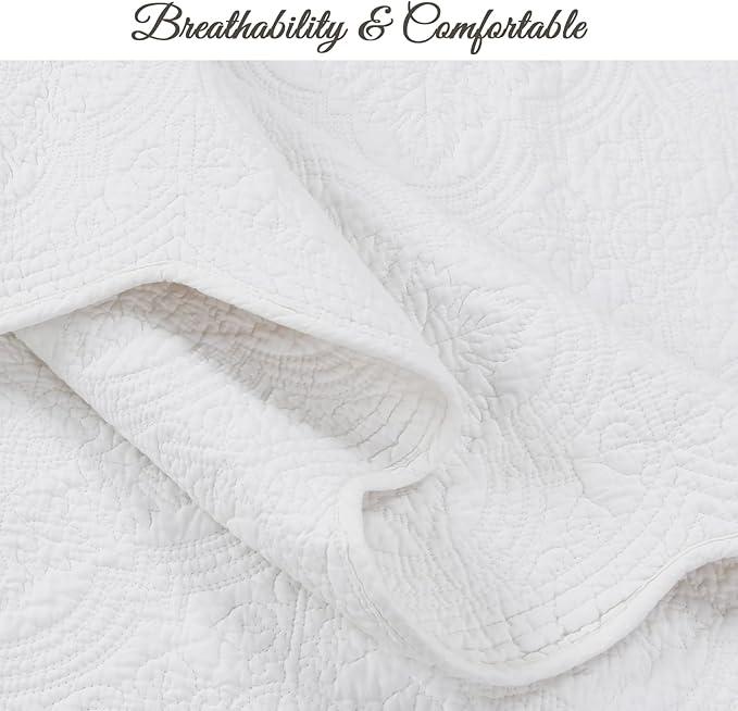 Cozy Line Home Fashions Pure Cotton Bedding Quilt Set (Blantyre - White, Twin - 2 Piece)