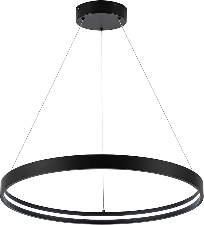 Modern Led Chandeliers Black, Dimmable Contemporary LED Chandeliers 1 Ring, Hanging Led Modern Pendant Light Fixture for Living Room Kitchen lsland Dining Room Foyer Office Entryway 6000k