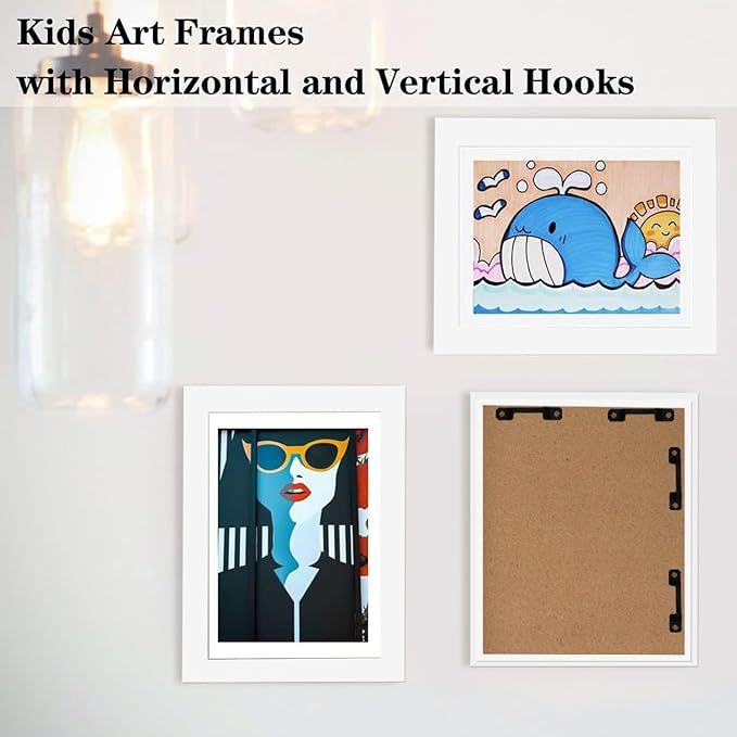 [3-Pack Kids Artwork Frames Changeable - Kids Art Frames Front Opening 8.5 x 11 Holds 150 Pics, Artwork Frames for Kids Art, Kids Art Frame Ideal for Portfolio, Pictures, Drawings (White)
