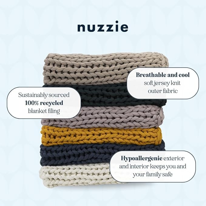 Nuzzie Chunky Knit Weighted Blanket - Breathable, Cooling, Hand Made Knit Throw Blanket for Sleep - Machine Washable, Stylish Decor Design (Misty Grey, Queen | 22lbs | 60"x80")