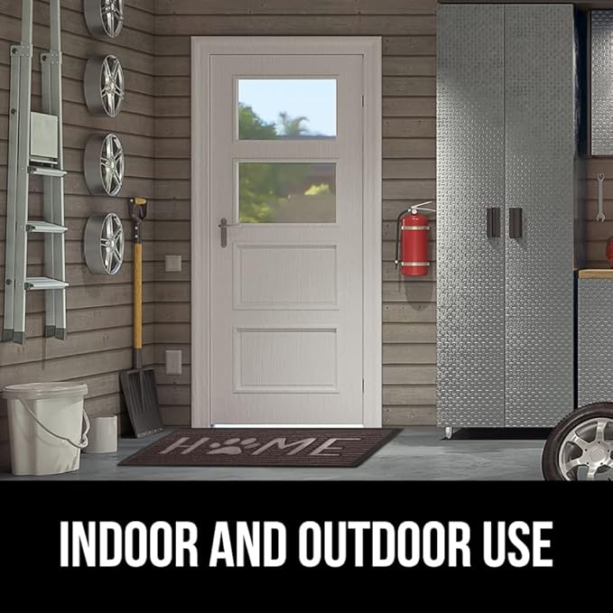 GORILLA GRIP 100% Waterproof All-Season WeatherMax Doormat US Designed Natural Rubber, Stain and Fade Resistant, Low Profile Indoor Outdoor Door Mats, Easy Clean Patio Mat, Espresso Home Paw