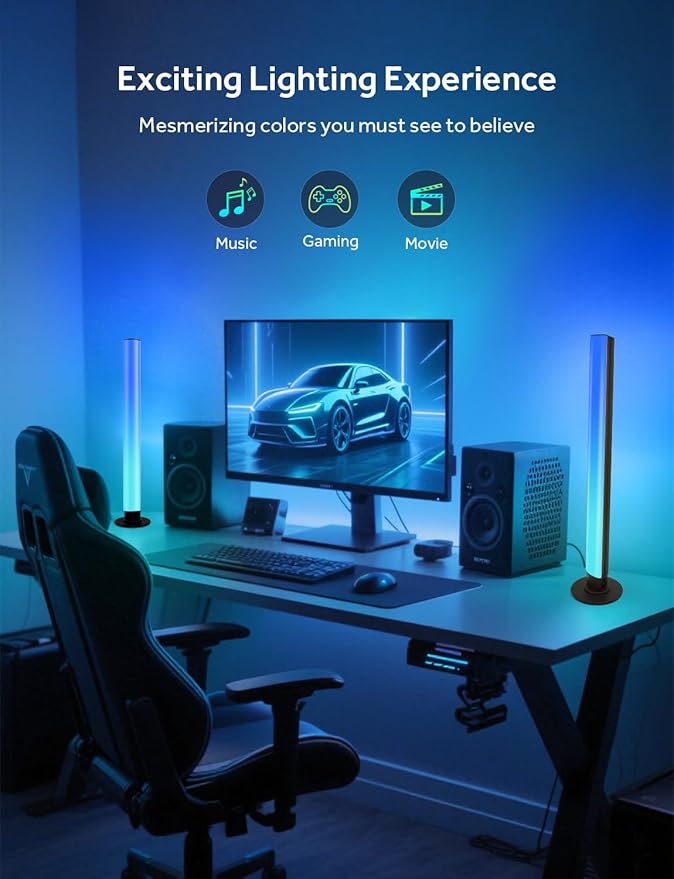 Smart LED Light Bars, RGB Light Bar for Room, 16 Million Colors & 213 Preset Modes Gaming Lights, Remote Control & App Control, Dynamic Music Sync Mode TV Backlight, USB Powered Ambient Lighting