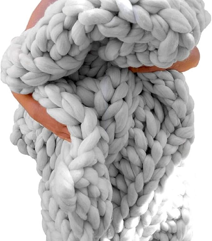 Chunky Knit Blanket Soft Handmade Knitting Throw for Bedroom Sofa Decor Super(Light Gray 40"x40")