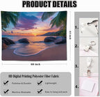 keowhsf Beach Sunset Ocean Tapestry – Tropical Palm Trees Wall Decor with Warm Orange Sky, Summer Seaside Landscape Wall Hanging for Bedroom Living Room Dorm