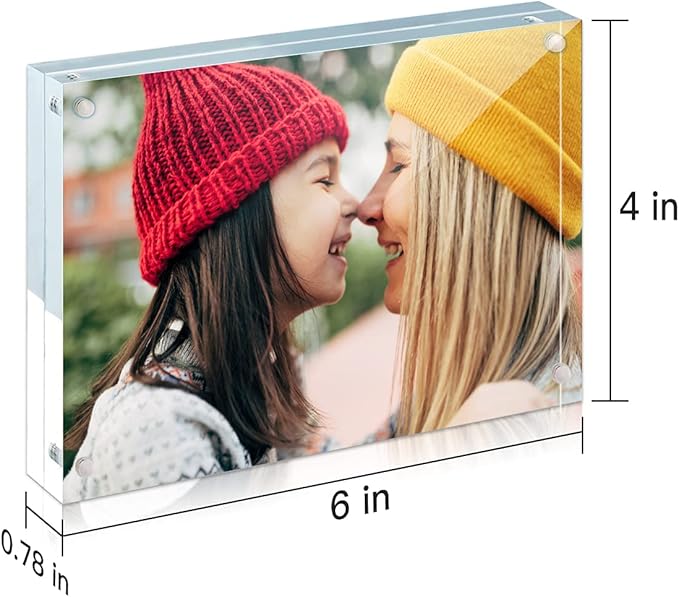 ILYXY 2 Pack Acrylic Frame 4x6, 20% Thicker, 20mm Thick Frameless Clear Picture Frame, Double Sided Magnetic Photo Frame, Free Standing Desktop Display Stand Acrylic Picture Frames