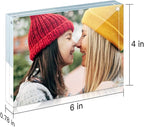 ILYXY 2 Pack Acrylic Frame 4x6, 20% Thicker, 20mm Thick Frameless Clear Picture Frame, Double Sided Magnetic Photo Frame, Free Standing Desktop Display Stand Acrylic Picture Frames