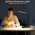 Desk Lamp with 4-Port Charging Station (2 AC Outlets, USB-C, USB-A), 5 Color Modes & Adjustable Brightness, Flexible Gooseneck Arm, Eye-Protecting LED Light Source, Ideal for Home Offices & Bedrooms