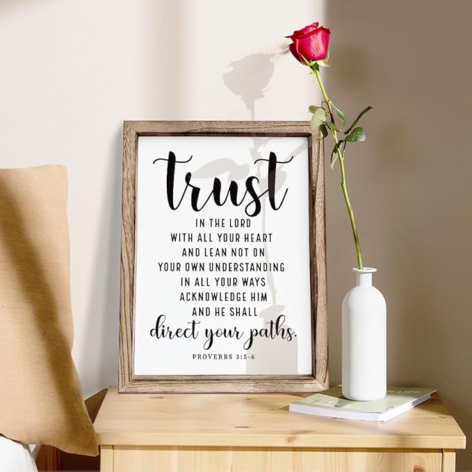 Christian Wall Signs, Rustic Home Decor, Church Room Decoration, Proverbs 3:5-6 Sign, Framed Wall Plaque Sign 15 * 11.5 inches, Trust in the Lord with All Thine Heart