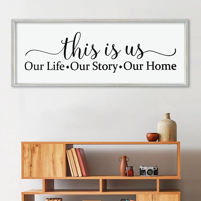 LuZhiQiang This Is Us Sign Wall Decor 40"×15" for Bedroom Family Sign Large Framed Wooden Wall Hanging Art (White)