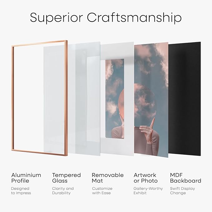 Homeforia 14x17 Picture Frame Rose Gold, High End Metal 14x17 Poster Frames with Mat 11x14 inch Photo, 14 x 17 Rose Gold Frame Matted to 11 by 14 Print, 17x14 Frame, Tempered Glass, Wall Kit, Set of 1