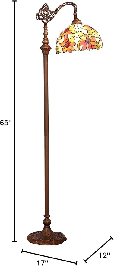 Bieye L10515 Orange Sunflower Tiffany Style Stained Glass Reading Floor Lamp with 12 inch Wide Shade, Light Direction is Adjustable, 65 inch Tall