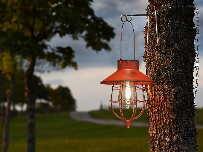 YAKii 2 Pack Solar Lantern Hanging Waterproof Outdoor Metal Solar Lamp with Warm White Light Decorate for Yard Garden Pathway Patio Porch Decor (Red)