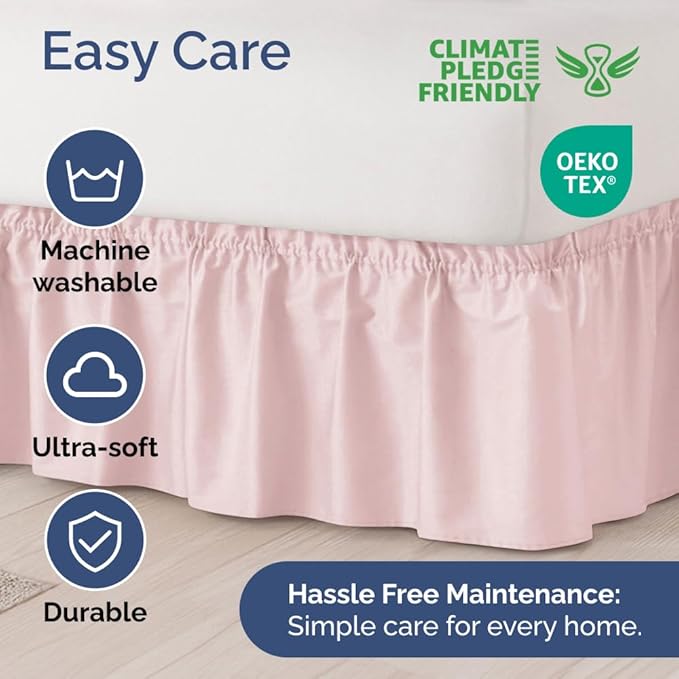 Wrap Around Dust Ruffle Bed Skirt - Lavender Pink - Twin/Twin XL Size Beds w/ 12 Inch Drop - Easy Fit Elastic - Adjustable Pleated Bedskirt w/Brushed Fabric - Wrinkle Free, Women, Men, Kids & Teens