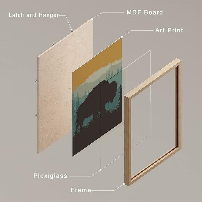 SIGNWIN Framed Country Farmhouse Vibrant Bison Wall Art, Set of 4 Silhouette Animals Wall Decor Prints, Wilderness Nature Wall Décor for Living Room, Bedroom - 8"x10" Natural