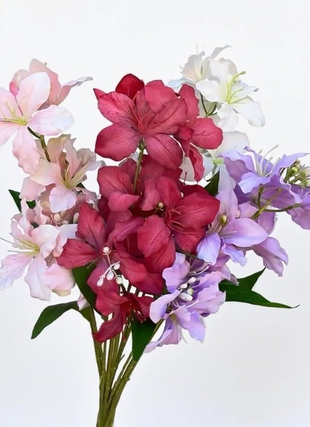 10-Bud Artificial Lily Flowers, 4 Pcs Fake Outdoor Flowers, UV Resistant Faux Flowers for Outdoor Planters, Silk Flowers for Wedding Decoration (Mixed)