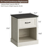 CARPETNAL 20" Farmhouse Nightstand Set of 2, End Table with Large Drawers & Open Storage, Side Table, Bedside Table for Bedroom, Living Room, White