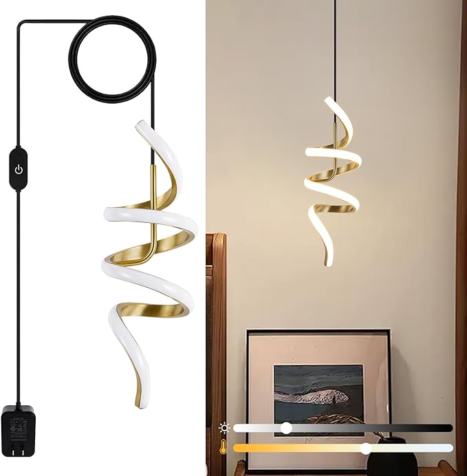 Plug in Pendant Light 3000~6000K Hanging Lights with Plug in Cord, Touch Switch Modern Pendant Light, Gold Hanging Lamps for Living Room, Kitchen, Dining Room, Bedroom,1 Pack