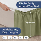 Wrap Around Dust Ruffle Bed Skirt - Sage Green - for Full Size Beds with 24 Inch Drop - Elastic Strap - Adjustable Pleated Bedskirt with Brushed Fabric and Wrinkle Free - for Women, Men, Kids & Teens