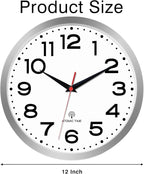 Atomic Wall Clock 12 Inch, Modern Clock Battery Operated Classic Analog Decorative for Kitchen, Living Room, Office, Bedroom, Bathroom (Silver)