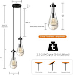 Modern Raindrop Pendant Lights, Black Cluster 2-Light Pendant Lights Kitchen Island, Bronze Bedside Pendant Lighting, Adjustable Suspension Cord for Dining Room,Bathroom,Bedroom,Bulb Included