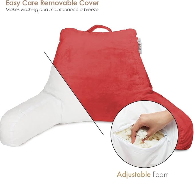 Nestl Reading Pillow for Kids, Small Bed Pillow, Back Pillow for Sitting in Bed, Memory Foam Chair Pillow, Reading & Bed Rest Pillows, Cherry Red Back Pillow for Bed, Arm Pillow with Pockets
