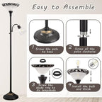 Floor Lamps for Living Room, 70" Floor Lamp Standing Torchiere Lamp with Etched Glass Shade, Metal Pole & Heavy Base, Vintage Tall Corner Lamp Decor for Bedroom, Living Room, Office. No Bulbs (2 Head)