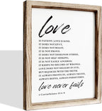 Love Wood Signs, Christian Wooden Wall Sign, Master Bedroom Signs, Inspirational Christian Gift, Home Decor, Framed Wall Plaque Sign 15 * 11.5 inches, Love is the Patient