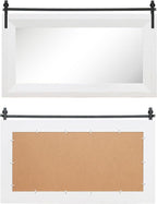 ALBAD Farmhouse Mirror for Wall Decor Wood Framed Bathroom Vanity Mirrors Vertical/Horizontal Hanging Barn Door Style Mirror for Living Room Bathroom Bedroom Entryway White