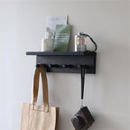 Entrance Coat Rack ，Coat Hooks, Wall-Mounted Wooden Hook Rack, Wall-Mounted Shelves are Very Suitable (Black Finish-1)