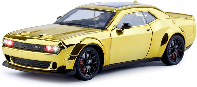 Car Toys for Boys 1/24 Diecast Cars Hellcat SRT Collectibles Model Kit,Pull Back Metal Toy Car with Lights and Sounds,Toy Cars for Boys Age 4-7（Gold）
