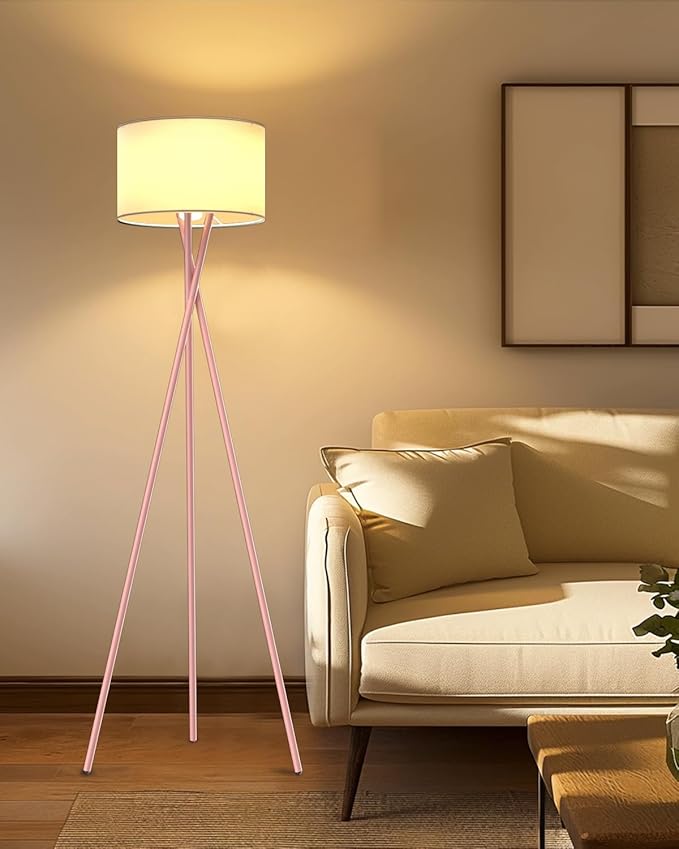 Lightdot Pink Tripod Floor Lamp, Modern Floor Lamps for Living Room, Standing Lamp with Linen Shade, E26 Bulb Included, 66" Tall Floor Lamp for Bedroom, Home Office