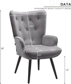 Furnimart Grey Velvet Accent Chair Mid Century Modern Living Room Chairs; Comfy Armchair Leisure Vanity Guest Wingback Chair for Office Study Vanity Bedroom Waiting Room