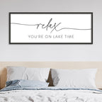 SRSZHIYUE Relax You're On Lake Time Wall Decor Above Bed Sign 40"×15" for Lake House Bedroom Over Bed Large Wood Framed Hanging Art (Black)