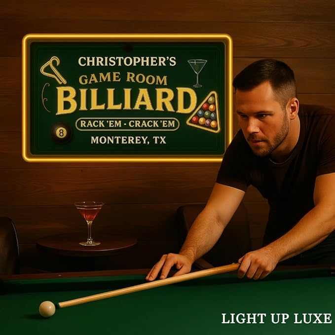 Personalized Billiards Neon Signs, Custom UV Printed Billiard LED Lights Sign, Decorative Wall Art, Lounge, Garage, Man Cave, Bar, Gaming Room Decor, Gifts For Men, Dad, Father, Friends