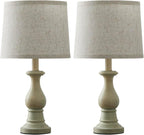 Vintage Table Lamp for Living Room Bedroom, 18.5" Farmhouse Bedside Lamps Nightstand Lamp Set of 2, Table Lamps with Oatmeal Linen Lamp Shades, 2 LED Bulbs Included, Beige