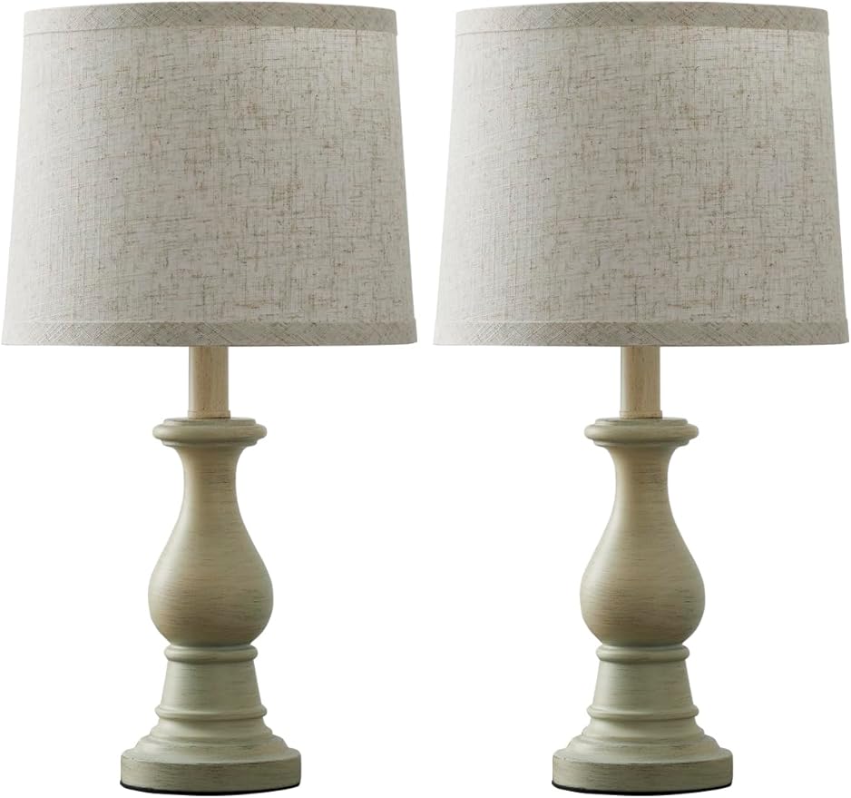 Vintage Table Lamp for Living Room Bedroom, 18.5" Farmhouse Bedside Lamps Nightstand Lamp Set of 2, Table Lamps with Oatmeal Linen Lamp Shades, 2 LED Bulbs Included, Beige
