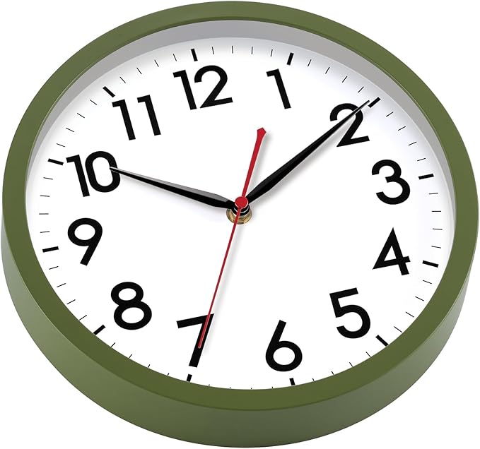 AKCISOT Wall Clock 10 Inch Silent Non-Ticking Modern Clocks Battery Operated - Analog Classic for Office, Home, Bathroom, Kitchen, Bedroom, School, Living Room(Olive Green)