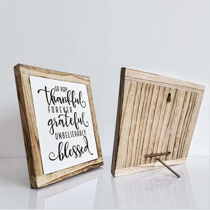 Thankful Grateful Blessed Sign, Inspirational Wood Sign, Wooden Plaques Signs Table Decor, Rustic Desk Decorate, Christian Home Decorate, Appreciation Gift, Mom Gift, Farmhouse Signs