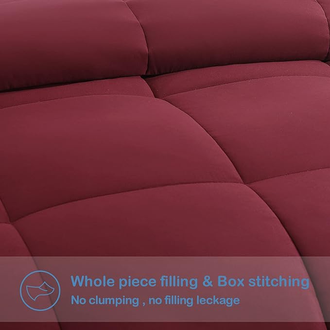 EASELAND Queen Size Down Alternative Comforter - Quilted Duvet Insert for All Seasons, Soft Lightweight with Corner Tabs, Summer Winter Warm Bedding, Burgundy 88×88 Inches