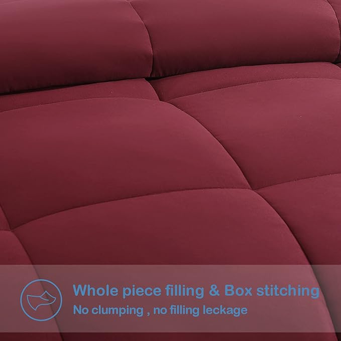 EASELAND California King Down Alternative Comforter - Quilted Duvet Insert for All Seasons, Soft Lightweight with Corner Tabs, Summer Winter Warm Bedding, Burgundy 96x104 Inches