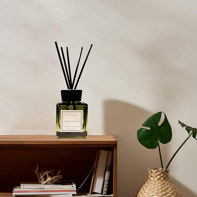 XEPTLE Long-Lasting Fragrance, Woodland Citrus Reed Diffuser, 7.04 oz, with 5 Sticks, Air Freshener, Home & Bathroom Decor Essential Oil Diffuser - Green
