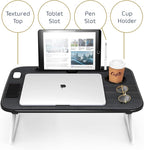 Nestl Reading Pillow with Portable Lap Desk Stand for Laptop 22x14”, Cut Plush Striped Back Pillow, Back Support Pillow, Shredded Memory Foam Bed Rest Pillow with Arms for Kids & Teens, Medium - Navy