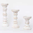 SWALLOWLIVING Rustic Farmhouse Wood Pillar Candle Holder Set of 3 for Candlestick, White